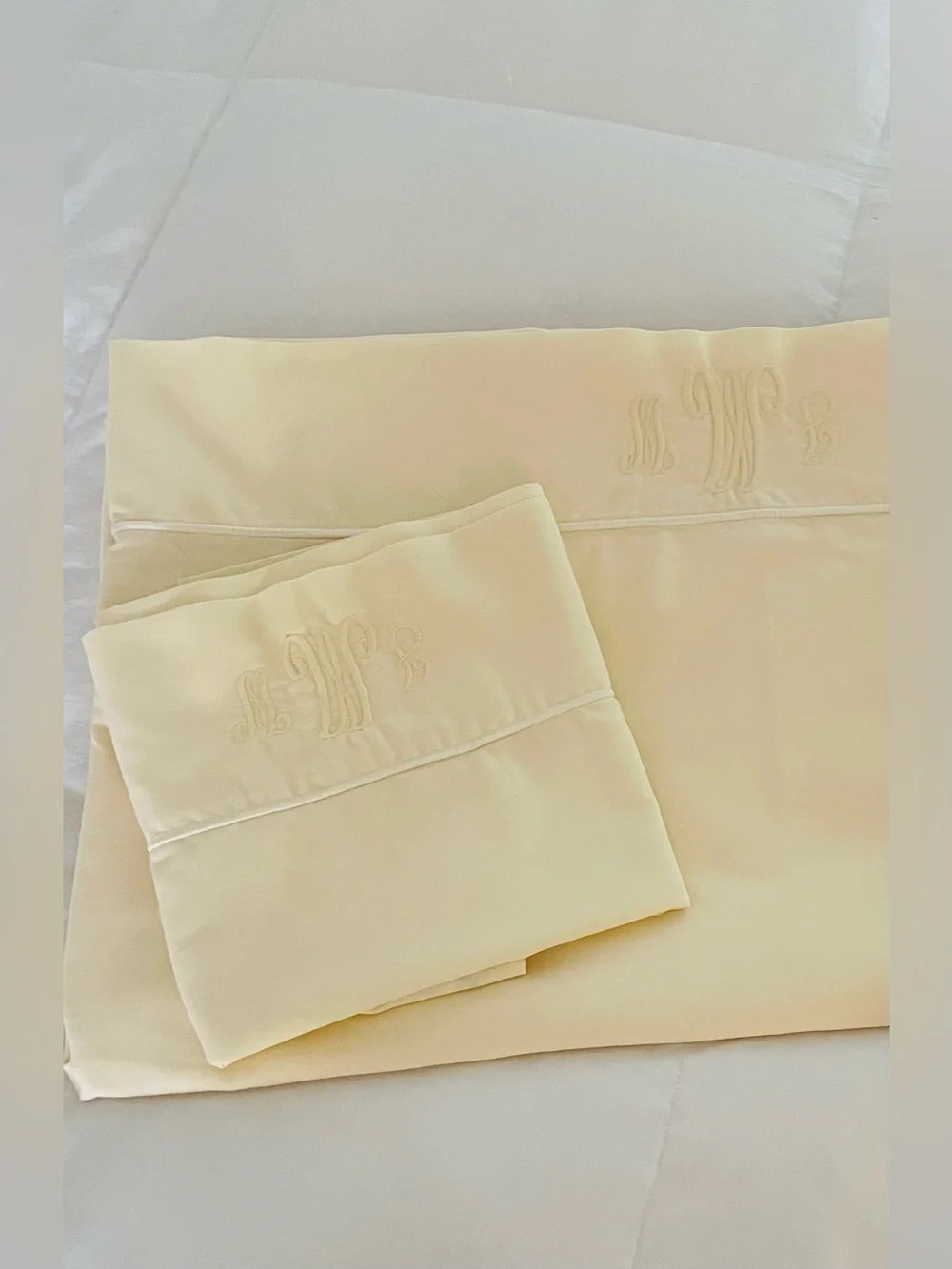 Vintage Coming Home Sheet Set Supima Cotton Blend Lt Yellow Monogram MWL Twin
